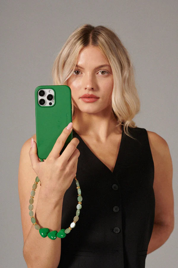Chaîne courte de téléphone Bijou - Amy perles vertes