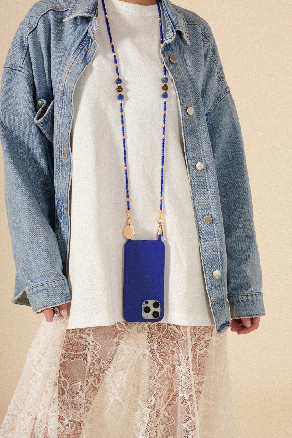 Chaîne de téléphone Iris - Perles bleues