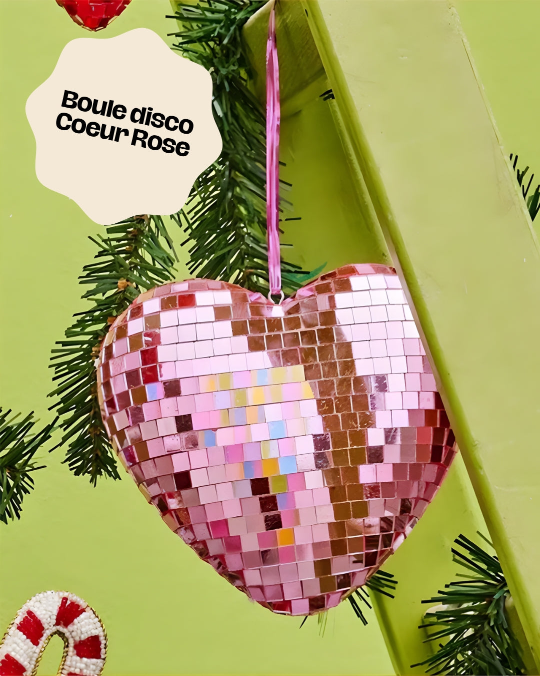 Boule disco Coeur M - Rose