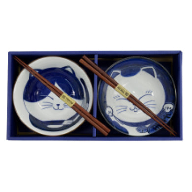 Coffret 2 bols Kawaii cat 500 ml et baguettes