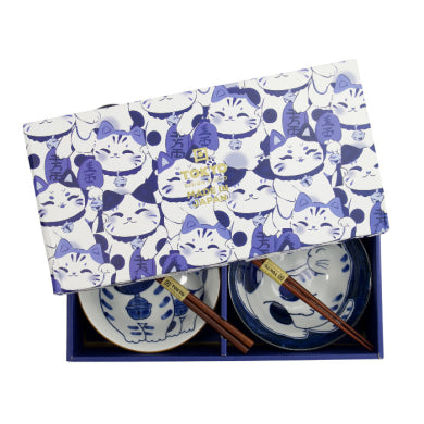 Coffret 2 bols Kawaii cat 500 ml et baguettes