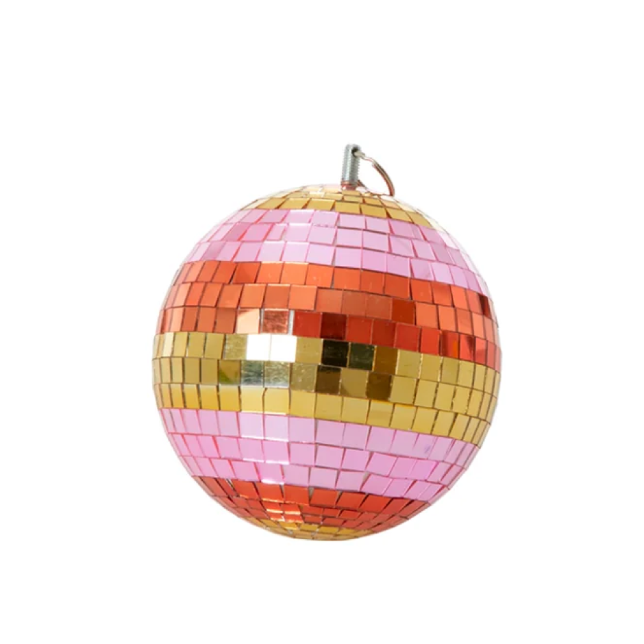 Boule disco à rayures M - doré et rose