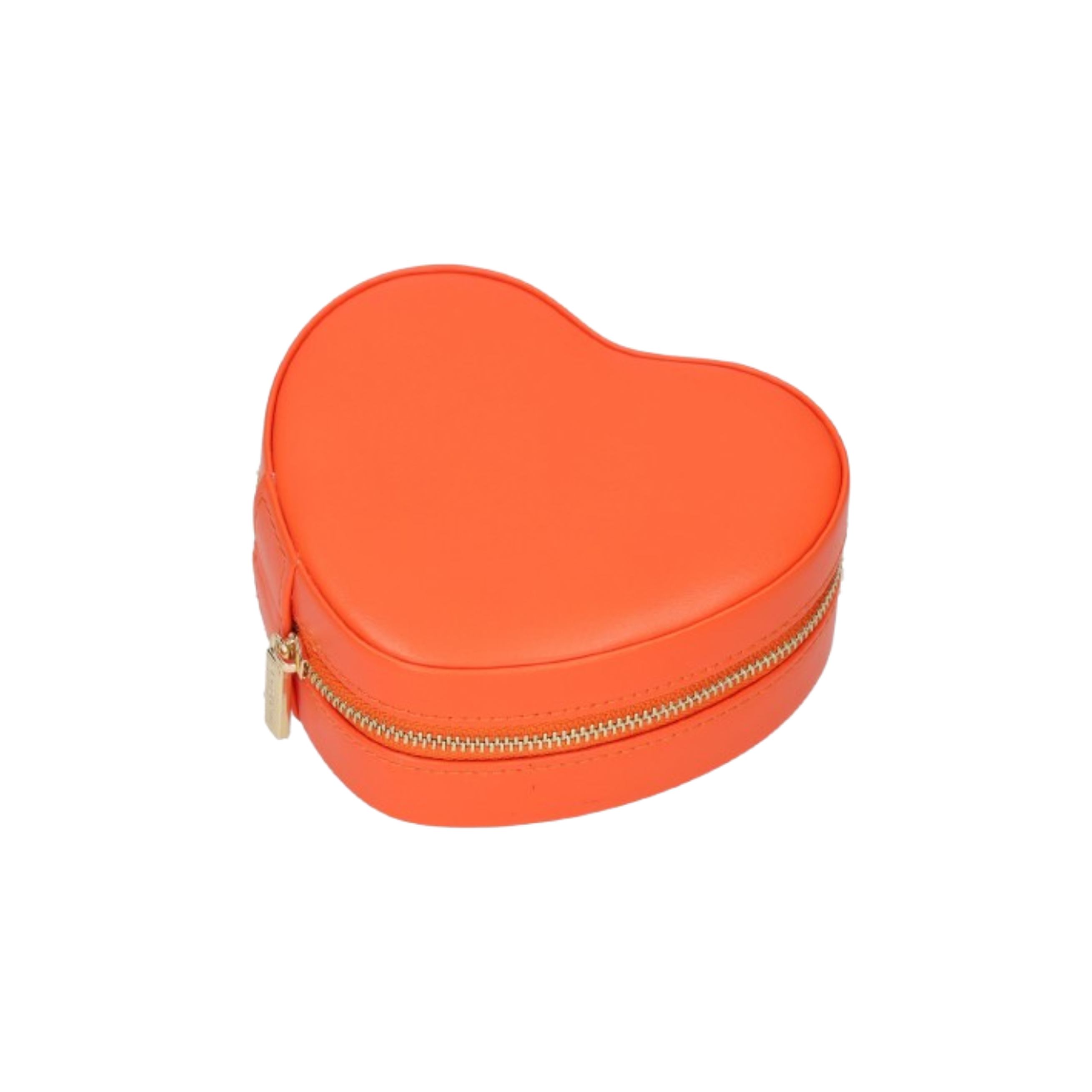 Boîte à bijoux en forme de coeur de couleur extérieur orange et rose fuchsia de l'intérieur.