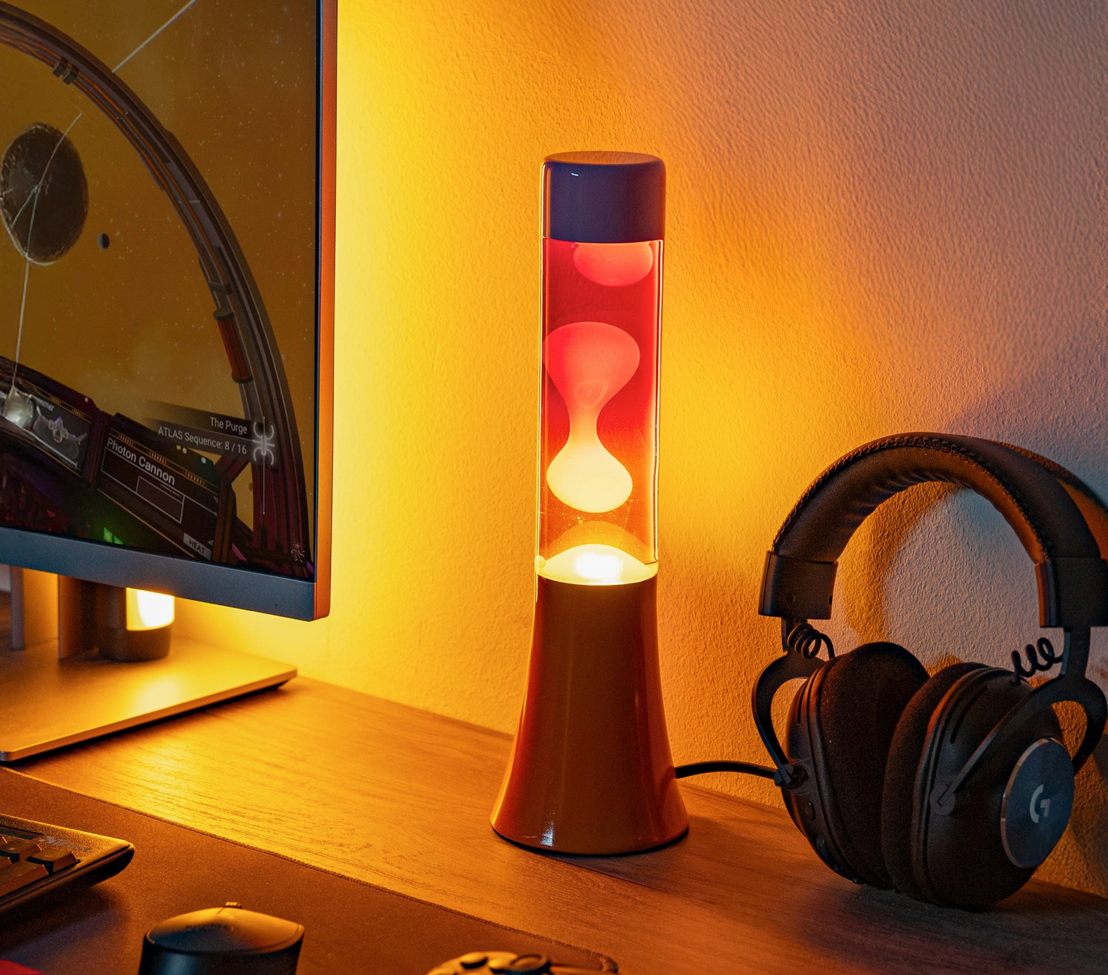Mini Lampe à lave H.31 cm - rose et orange