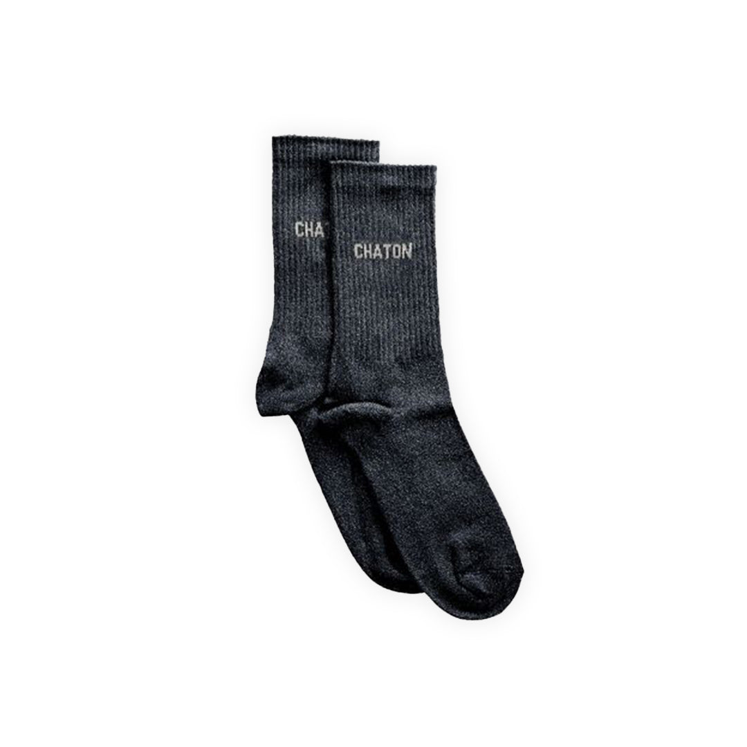 Paire de chaussettes à paillettes couleur noire avec lettrage blanc : "Chaton"