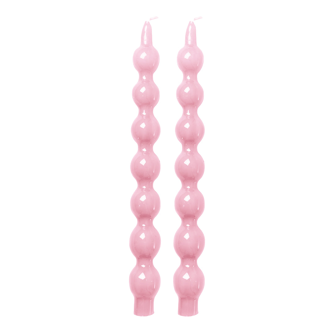 Bougies Longues Perles Rose - Pack de 2