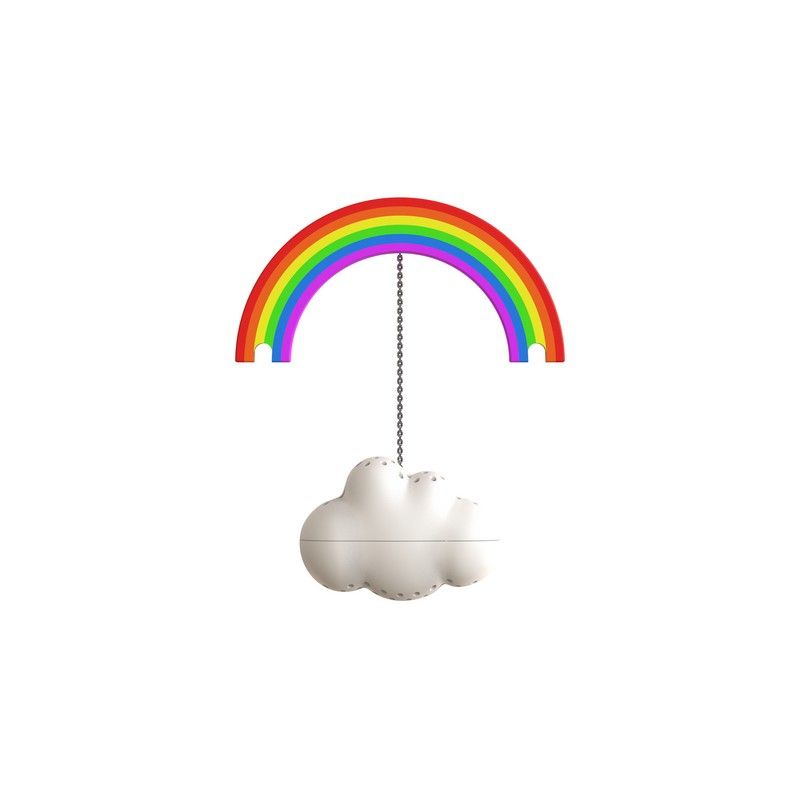 Infuseur à thé en forme de nuage suspendu à un arc-en-ciel coloré.
