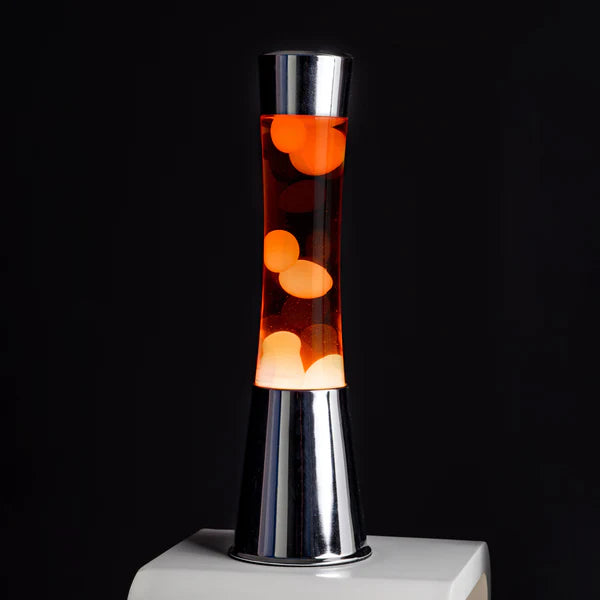 Lampe à lave h.40 cm - orange & base chromée