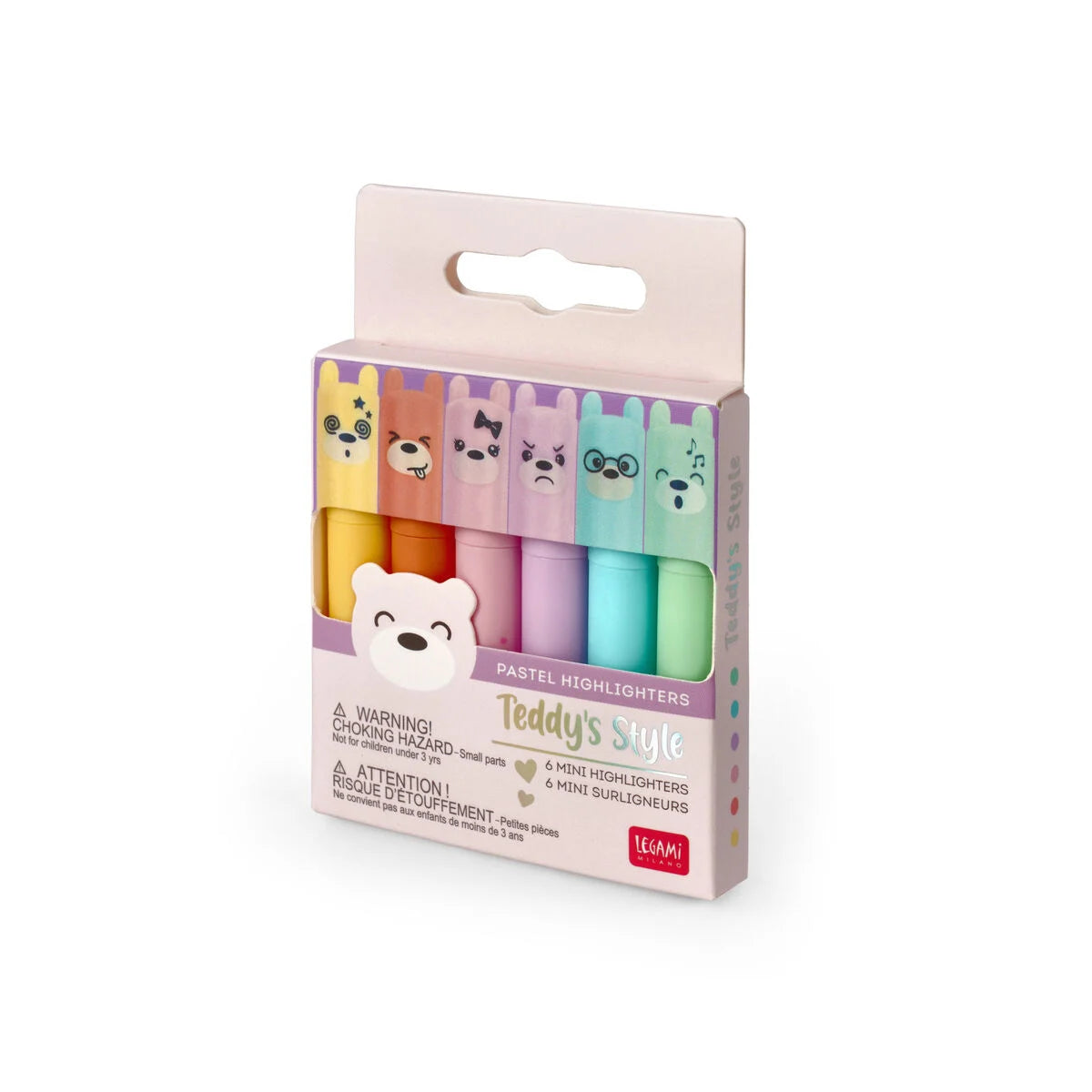 Legami Set de 6 mini surligneurs Teddy bear