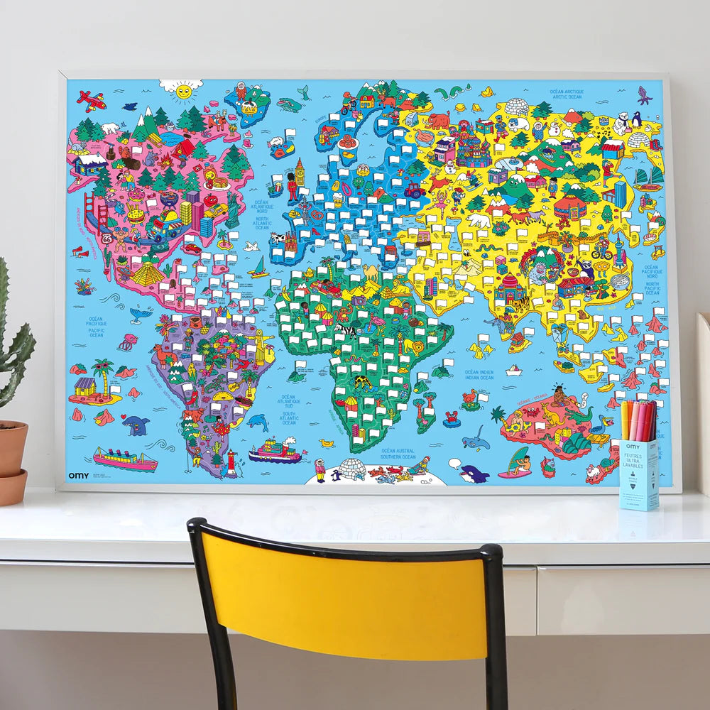 Poster OMY School - Atlas drapeaux