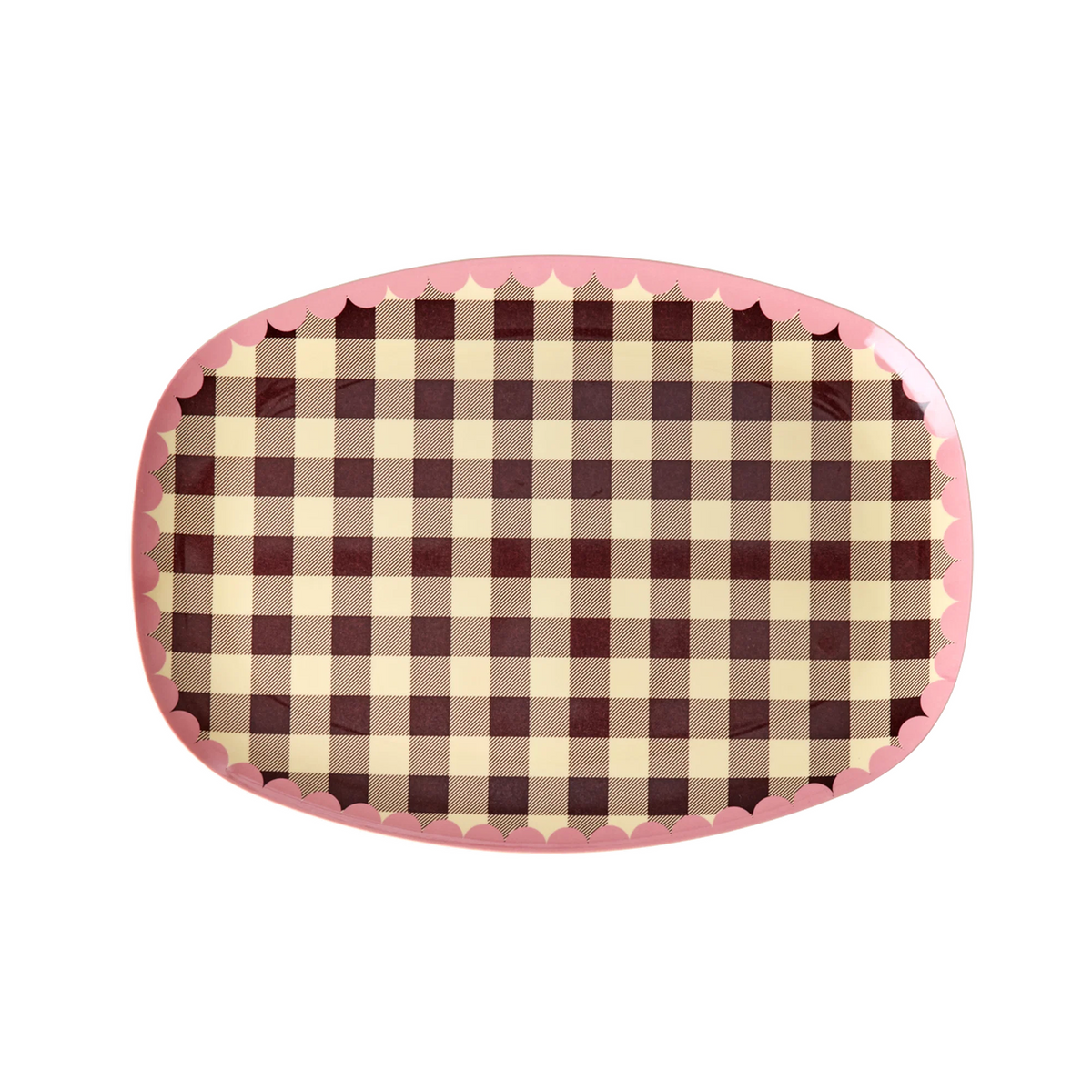 Plat mélamine rectangulaire - Vichy chocolat