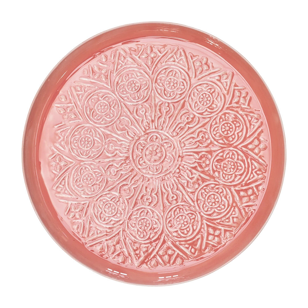 Grand Plateau Rond Métal Ø 52 cm - Corail