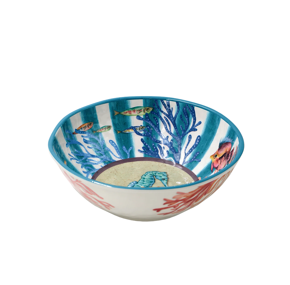 Saladier mélamine Ø 28 cm Litorale motif fonds marins bleu avec corail et poissons