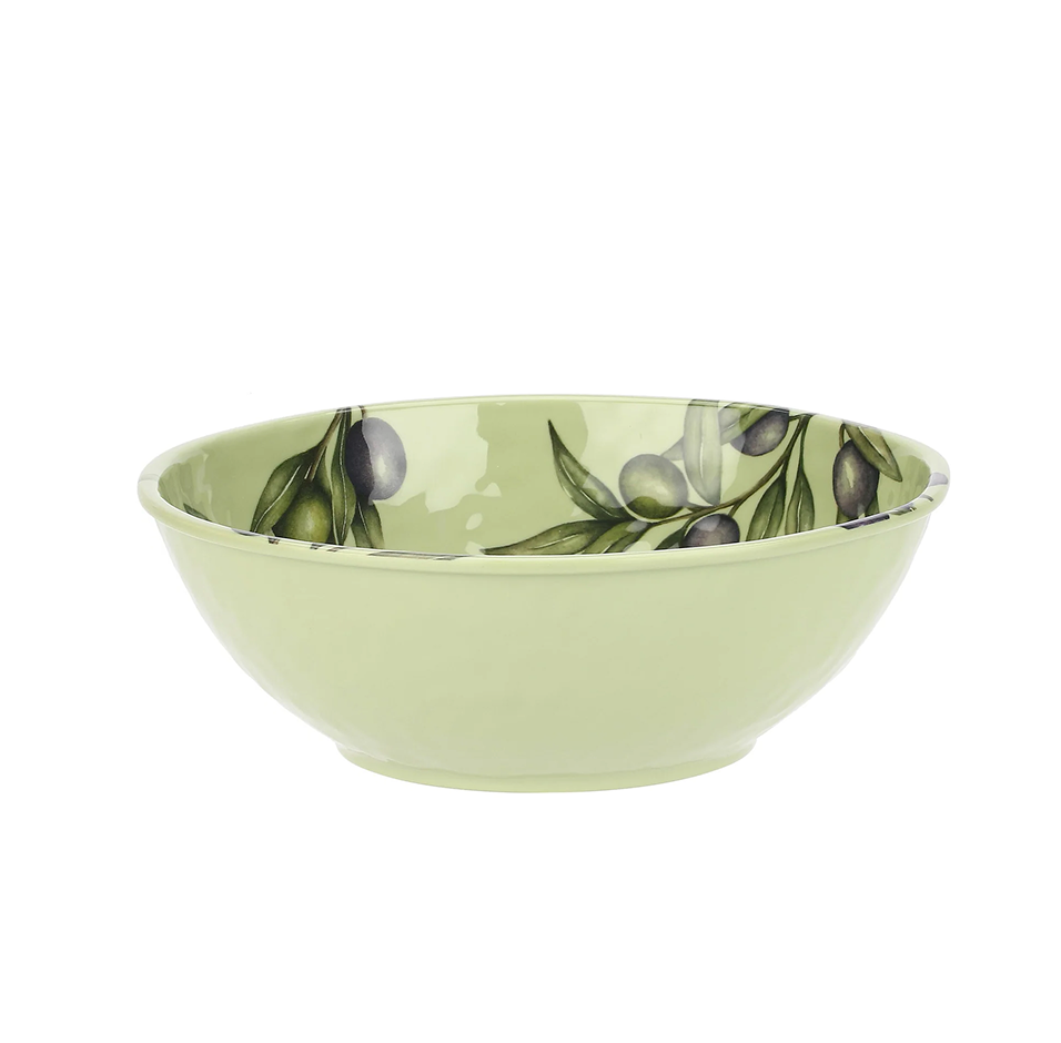 Saladier vert pâle avec décor intérieur de branches d’olivier.