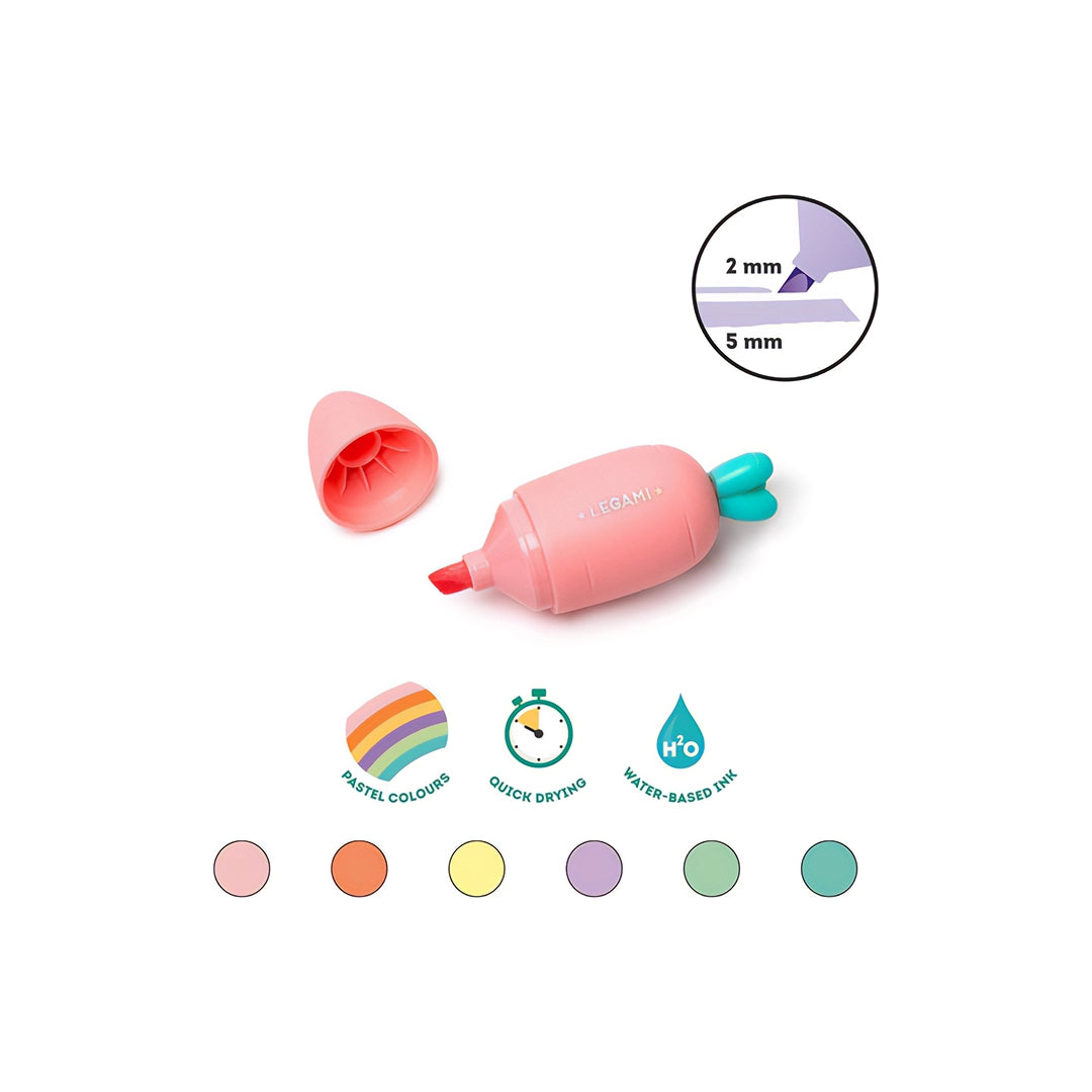 Legami Set de 6 mini surligneurs - Carottes Pastel