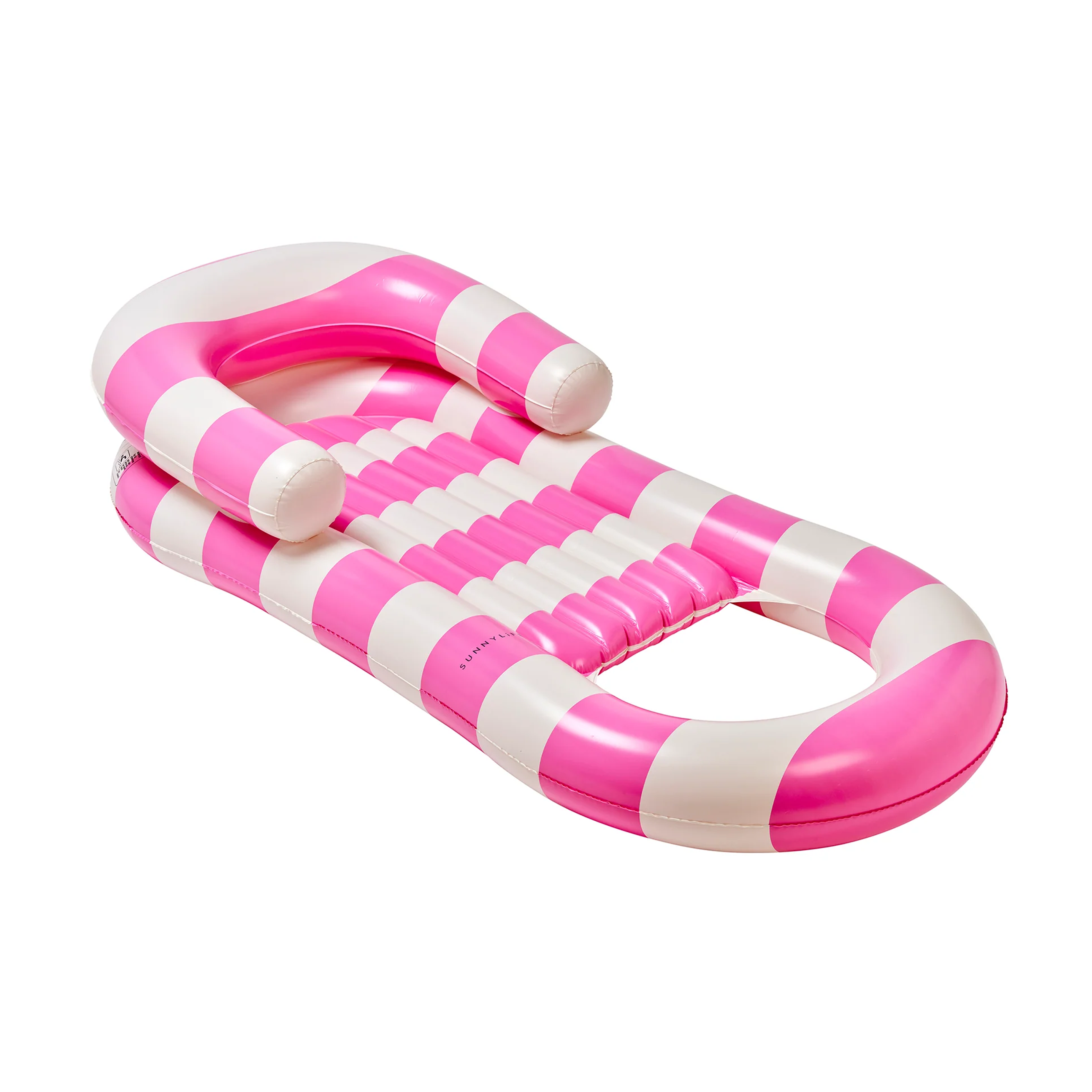 Sunnylife bouée Laze & Lounge avec des rayures magentas et blanches.