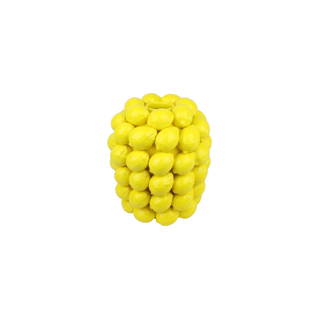Vase Limone en céramique jaune avec un motif citron en relief idéal pour ajouter une touche d'originalité et de fraîcheur à votre intérieur.