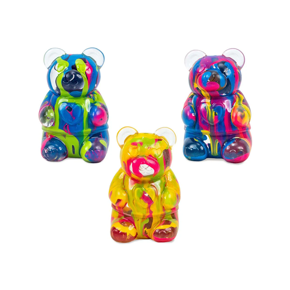 Les jouets sensoriels renferment de vraies taches de peinture colorées en forme d'ours.