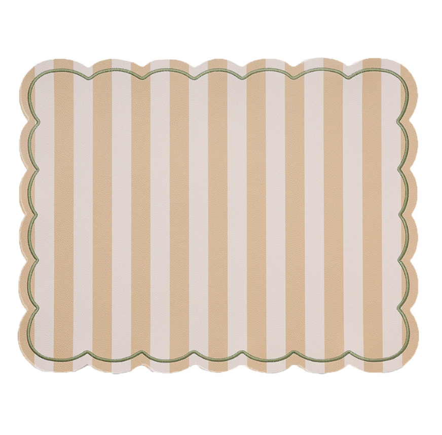 Set de table rayé Roméo beige et blanc contour vert 35x48 cm
