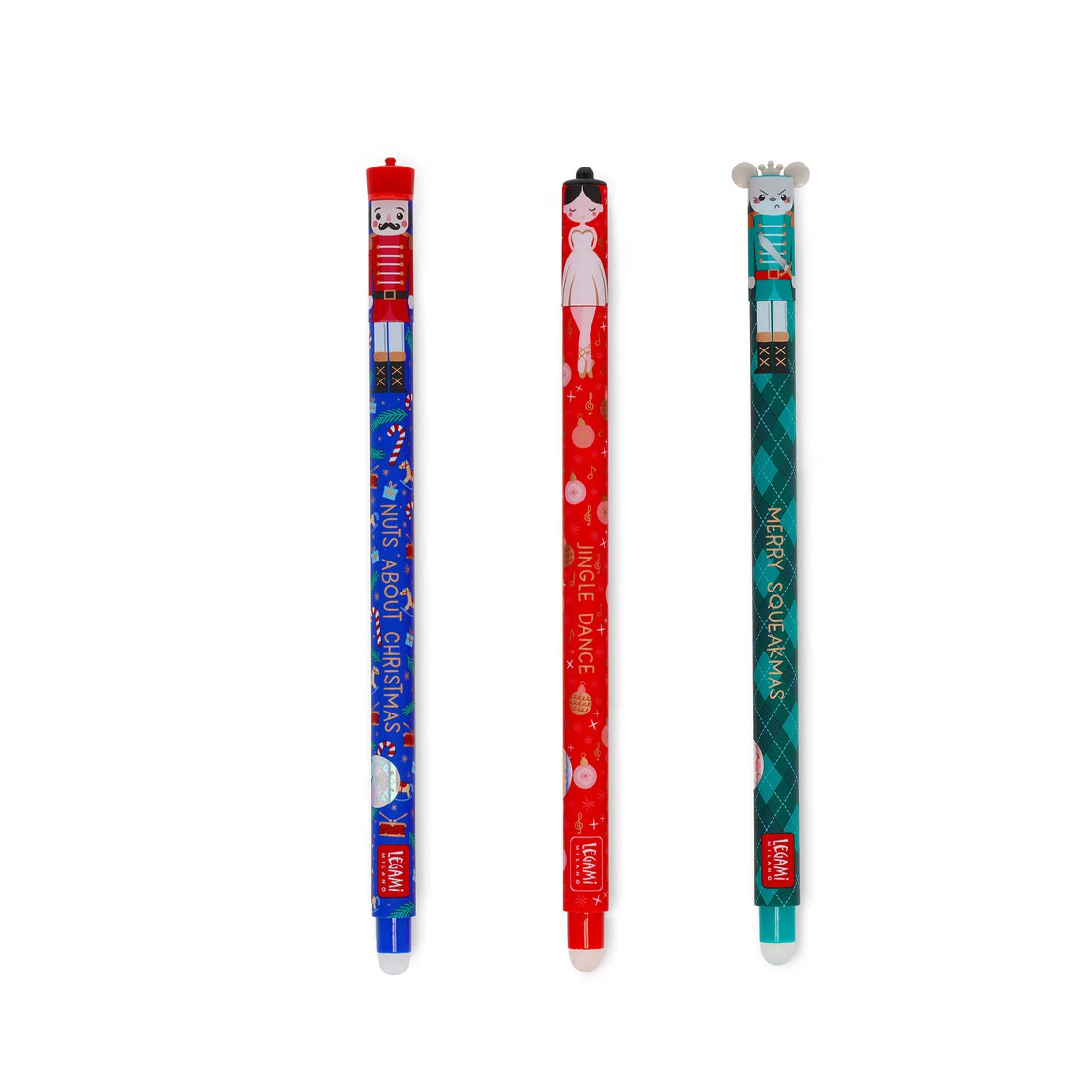 Lot De 3 Stylos Gel Effaçables Legami - Édition Casse-Noisette Noël - 0.7 Mm Avec Enveloppe Père Noël