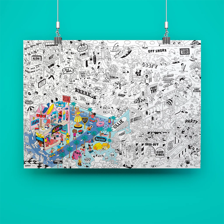 OMY Coloriage géant - Poster Surf & Skate