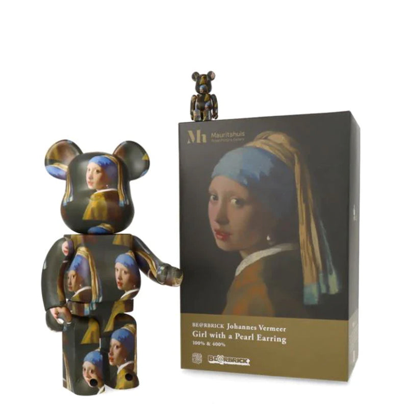 Bearbrick 400% + 100% - Vermeer : Girl with the Pearl Earring (H 28cm + 7 cm)