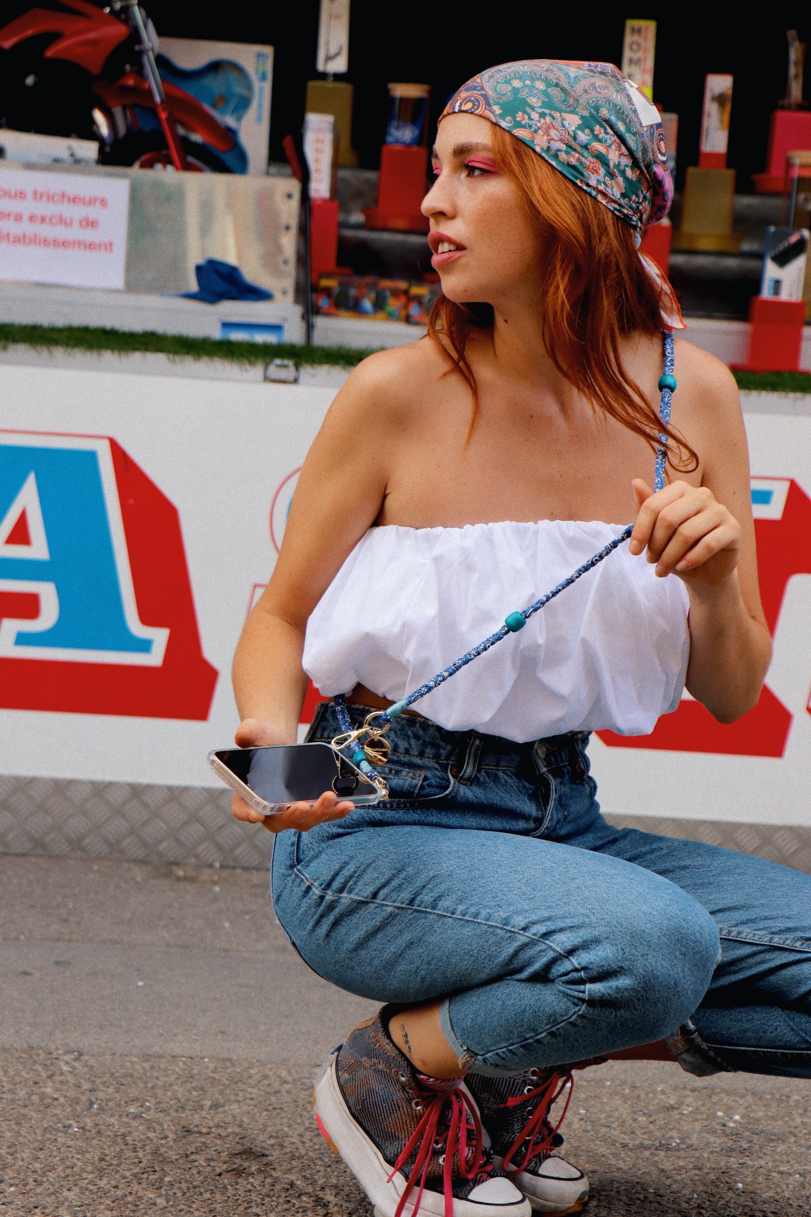 Chaîne de Téléphone Bandana et Perles Della - Bleu