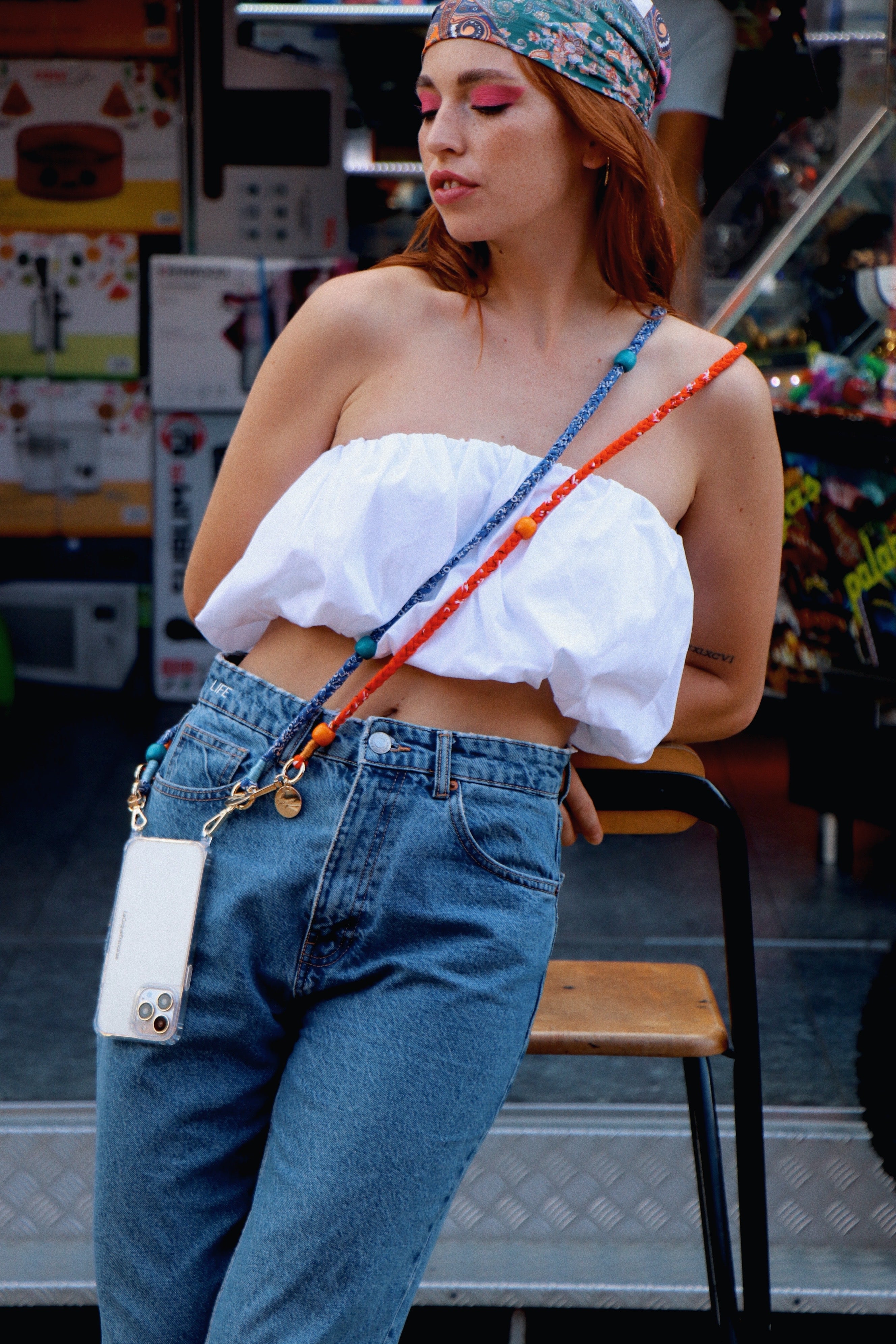 Chaîne de Téléphone Bandana et Perles Della - Bleu