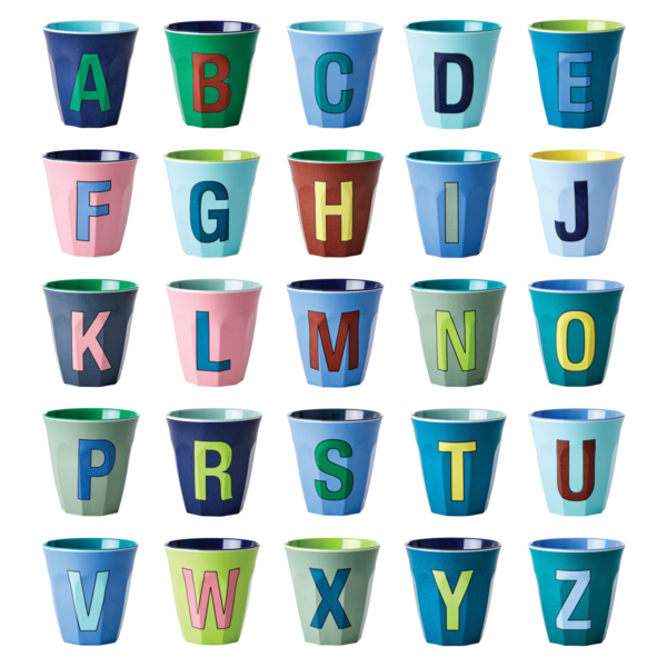 Gobelet Lettre mélamine tons bleu - toutes les lettres