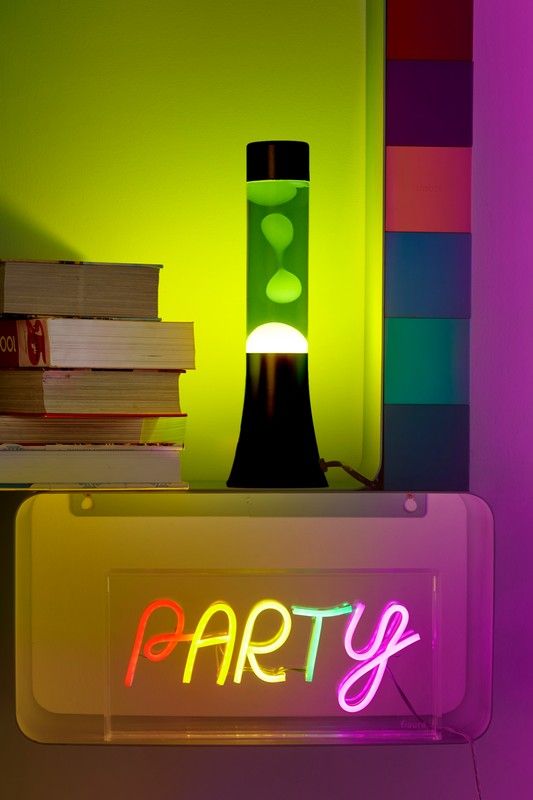 Mini Lampe à lave h.31 cm - jaune & vert base métal