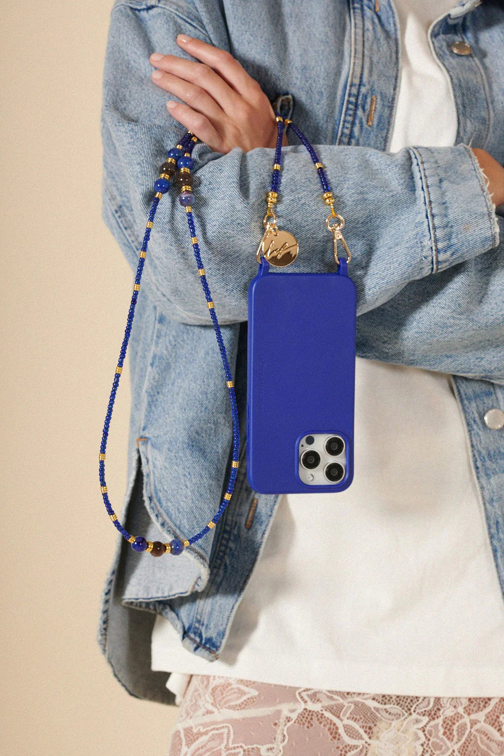 Chaîne de téléphone Iris - Perles bleues