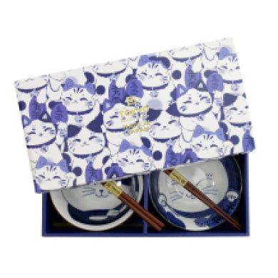 Coffret 2 bols Kawaii cat 500 ml et baguettes