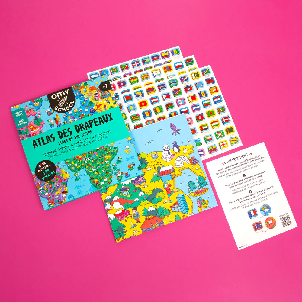 Poster OMY School - Atlas drapeaux