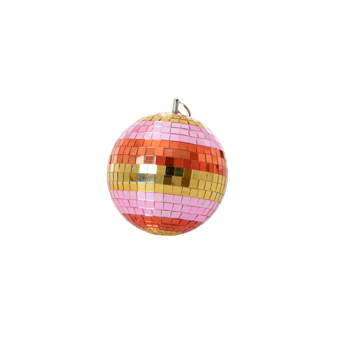 Boule disco à rayures M - doré et rose
