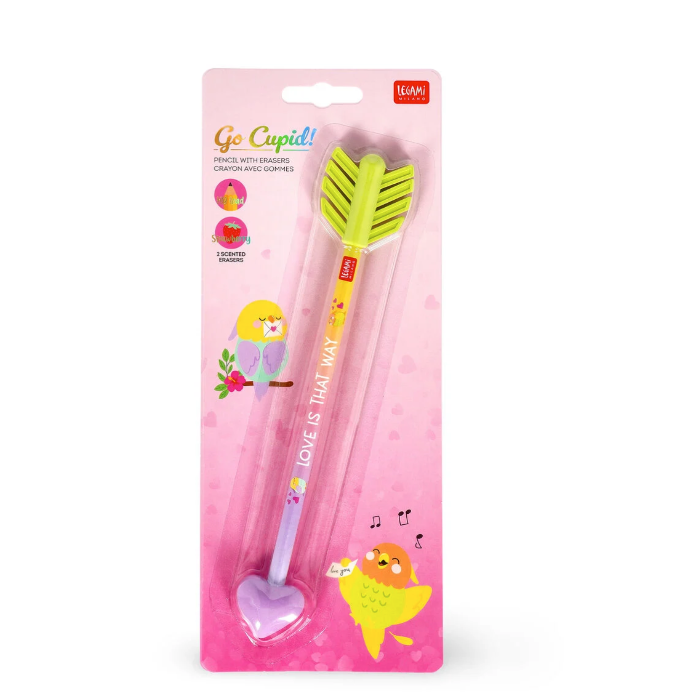 Legami Crayon avec 2 gommes - Love birds