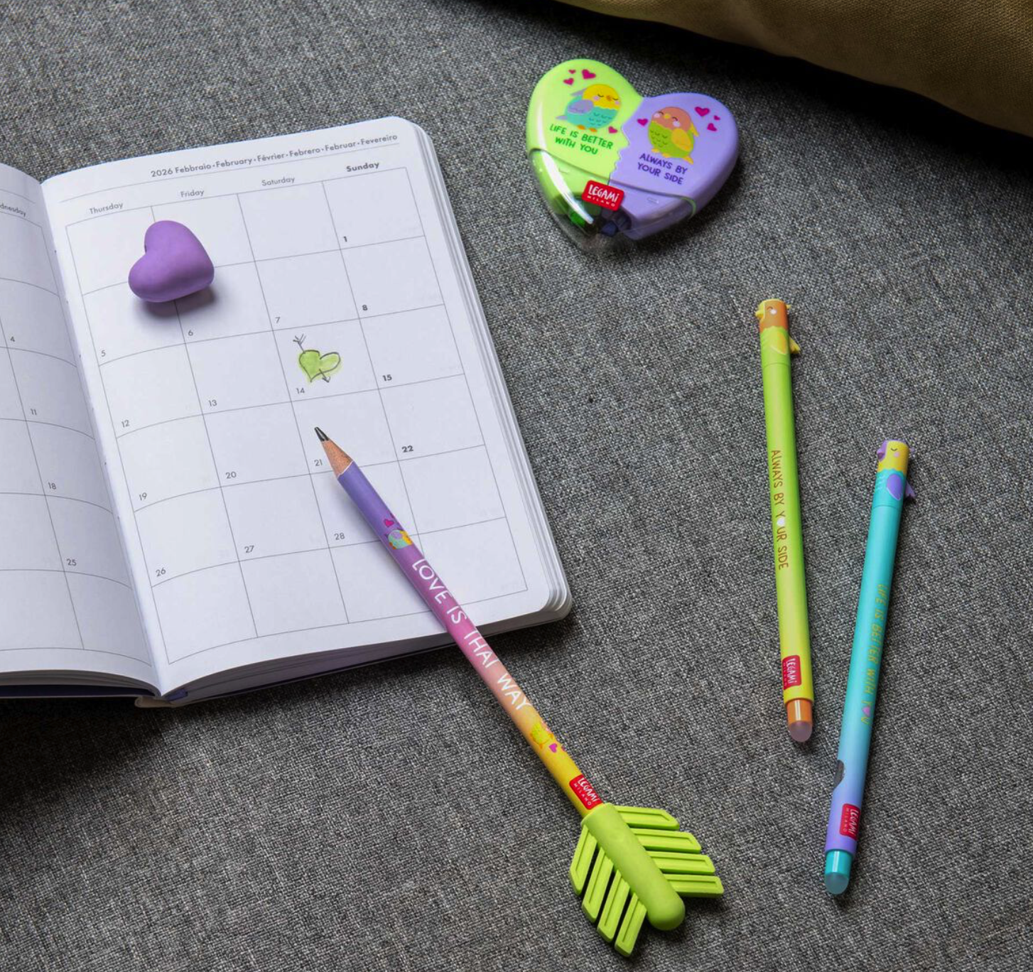 Set de 2 stylos gel effaçable - Love birds