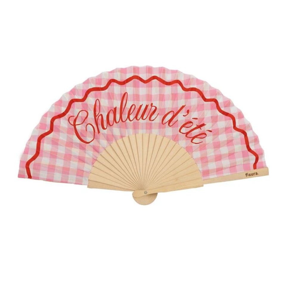 Eventail vichy rose et rouge chaleur d'été.