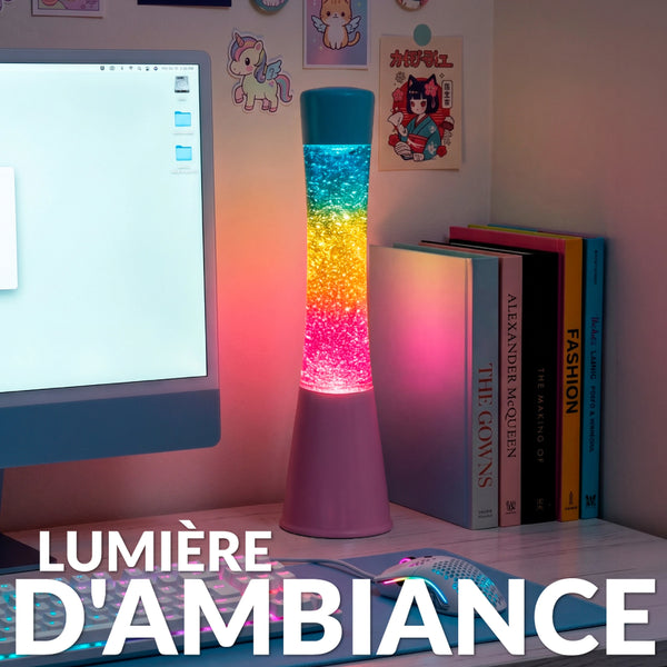 Lampe à lave LED dégradé rose paillettes