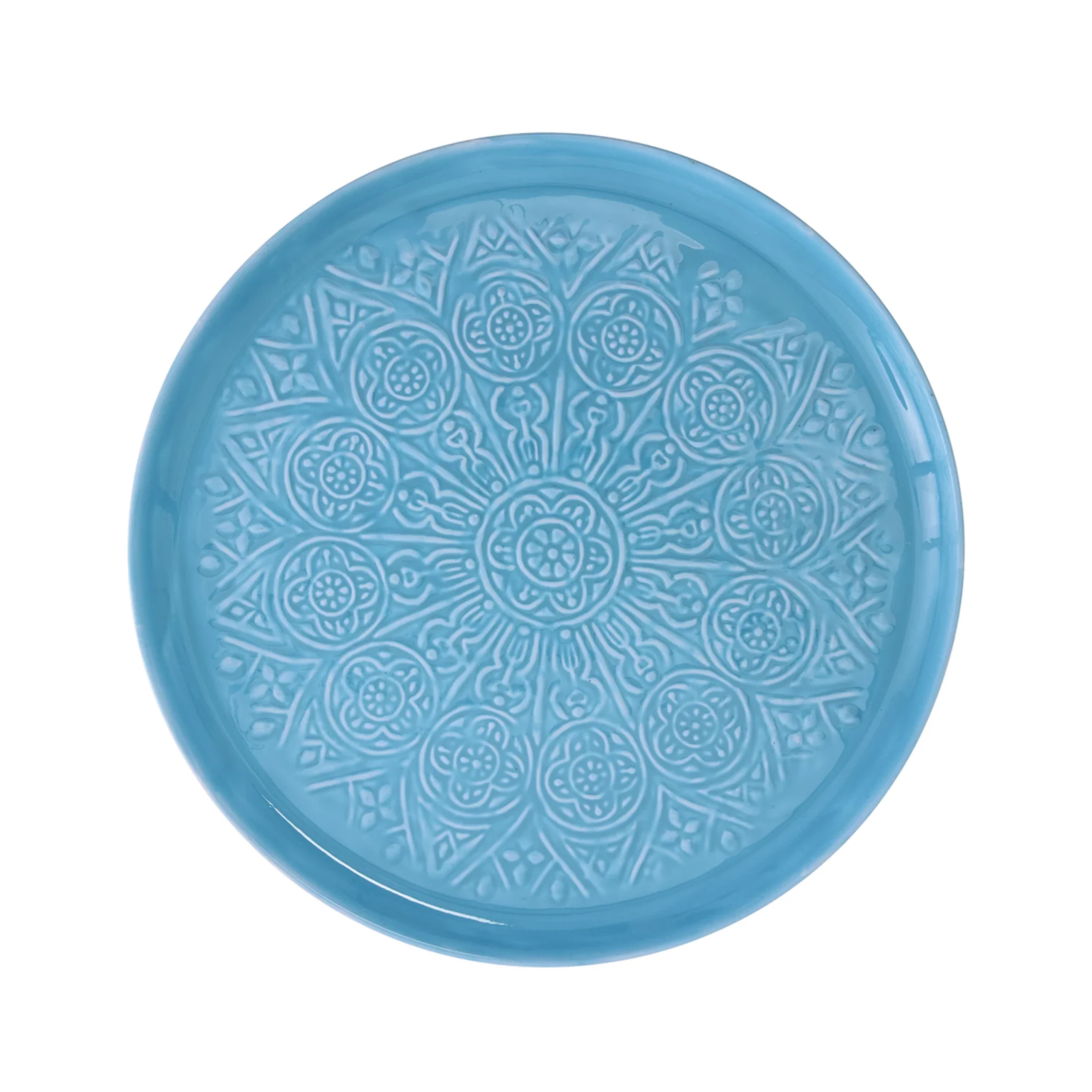 Grand plateau rond Metal de 52cm en bleu.
