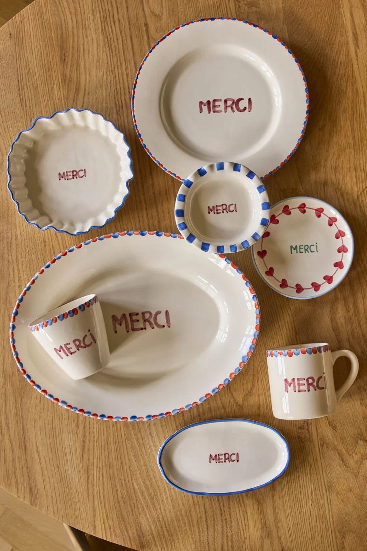 Assiette céramique peinte à la main - merci
