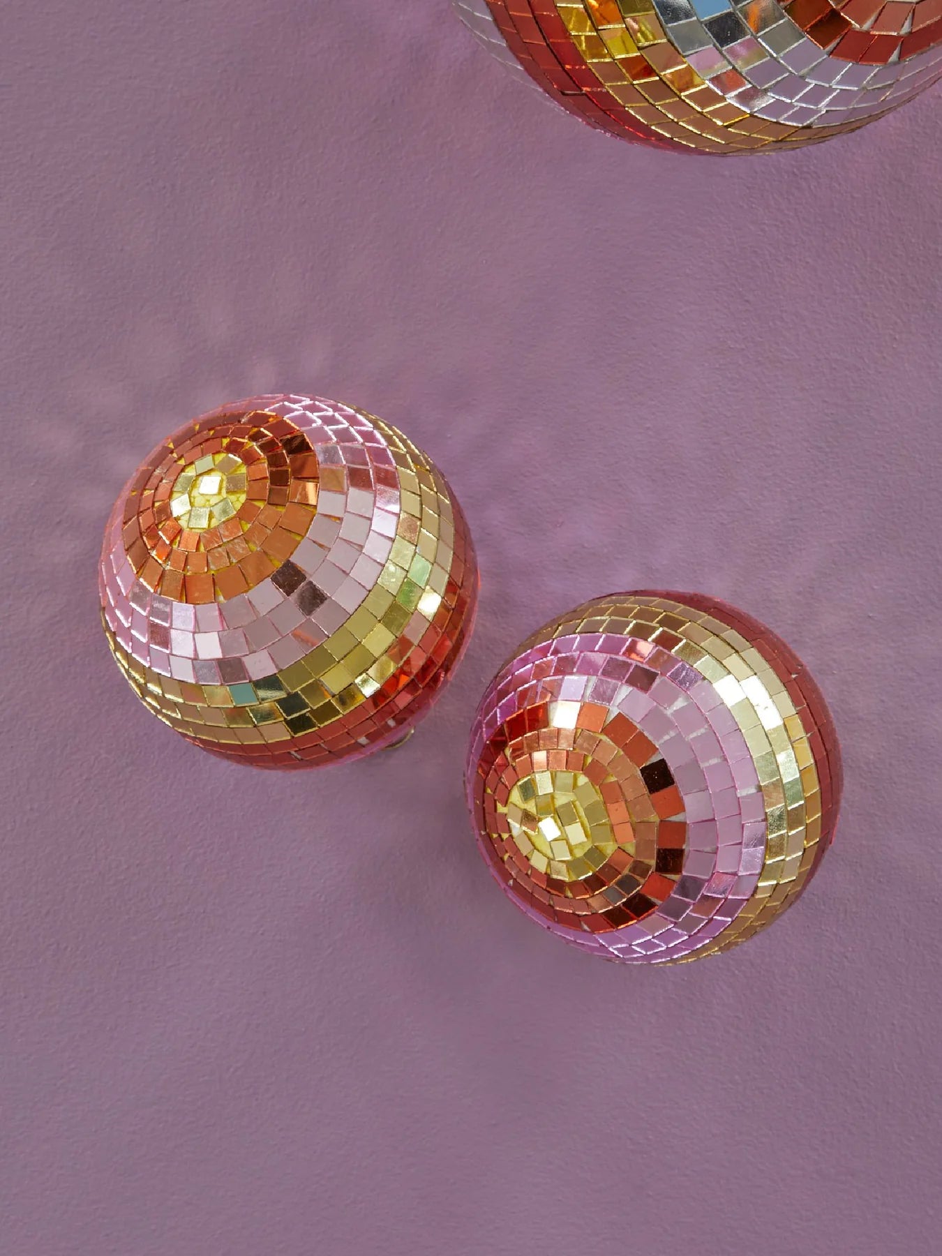 Boule disco à rayures M - doré et rose
