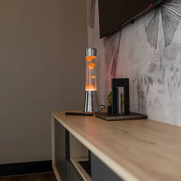 Lampe à lave H.40 cm - orange & argent