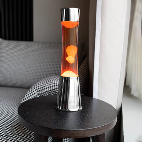 Lampe à lave h.40 cm - orange & base chromée