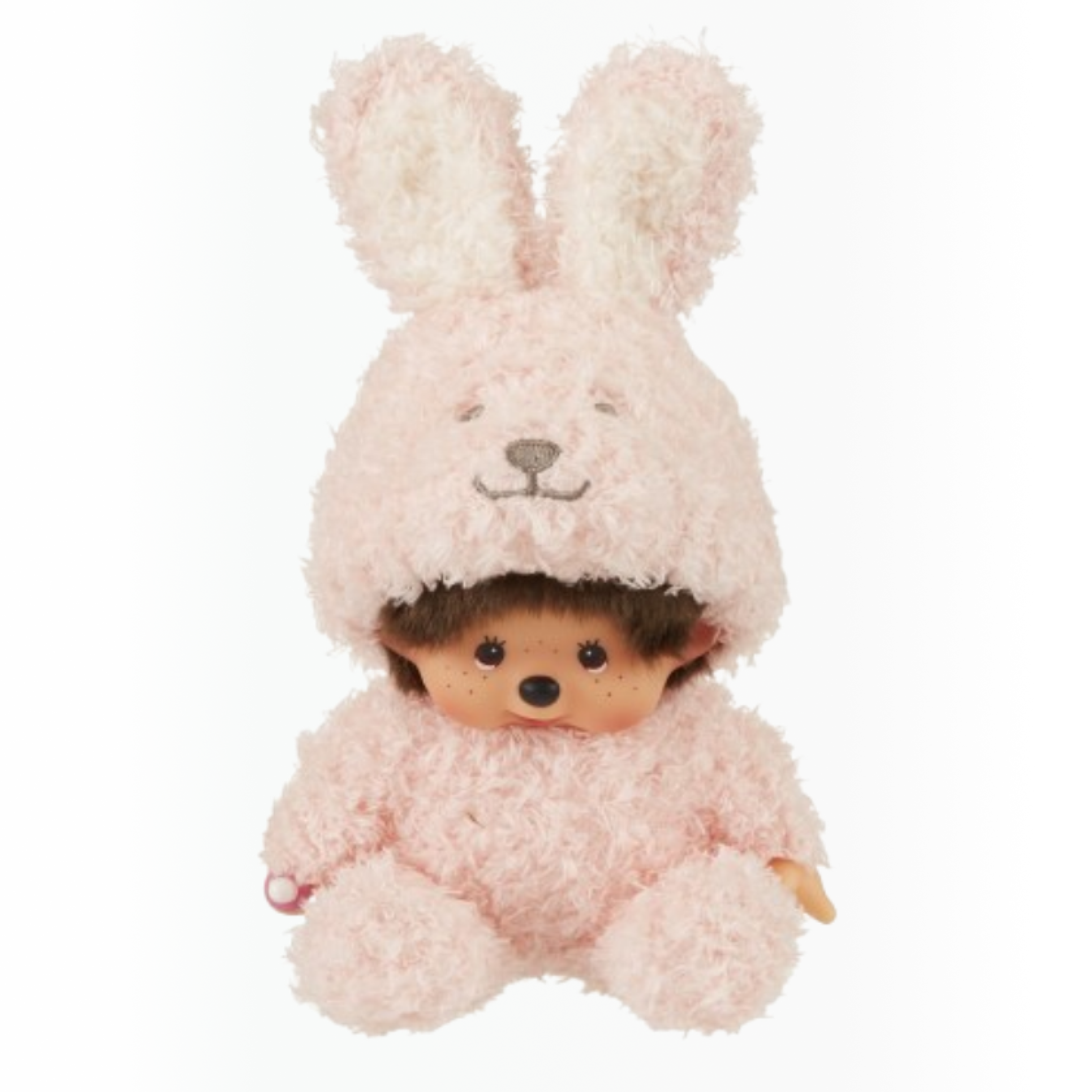 Voici la peluche Monchhichi, le célèbre singe avec sa tétine dans une version lapin 20 cm.