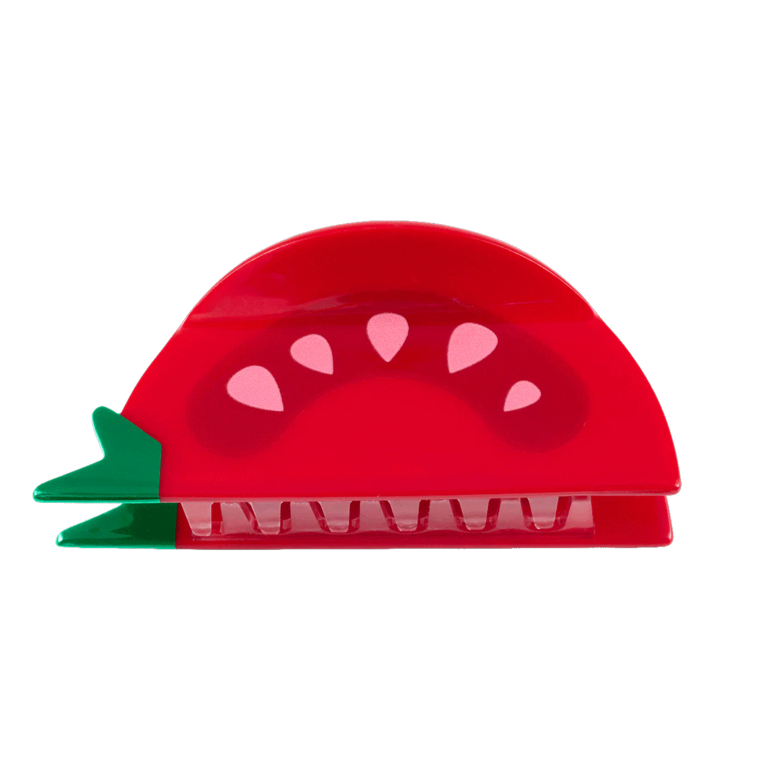 Pince à cheveux en forme de tomate.