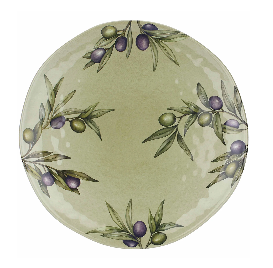 Assiette ronde vert pâle avec motifs de branches d’olivier