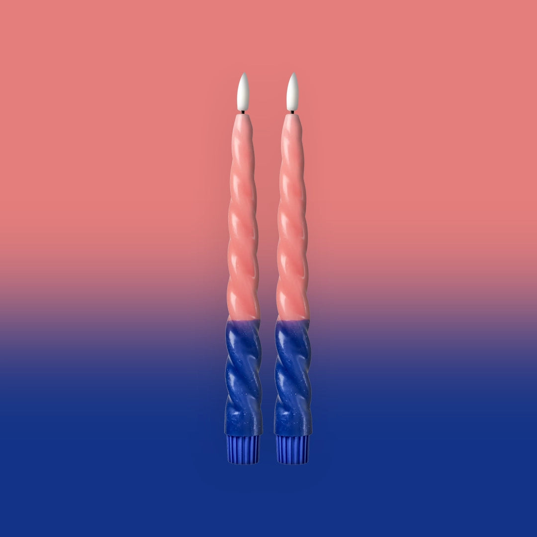 Set de 2 Bougies LED - Twist Navy Blue & Coral