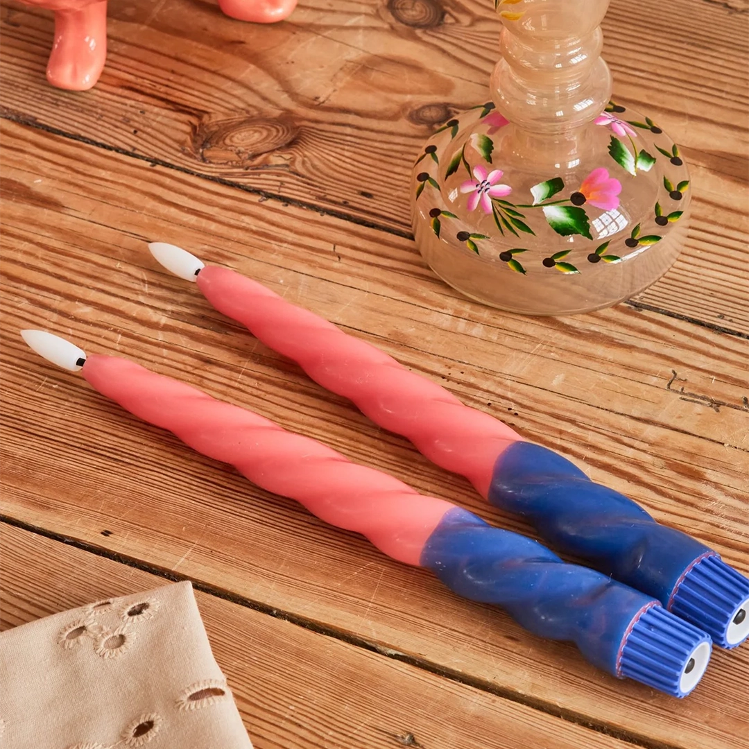 Set de 2 Bougies LED - Twist Navy Blue & Coral