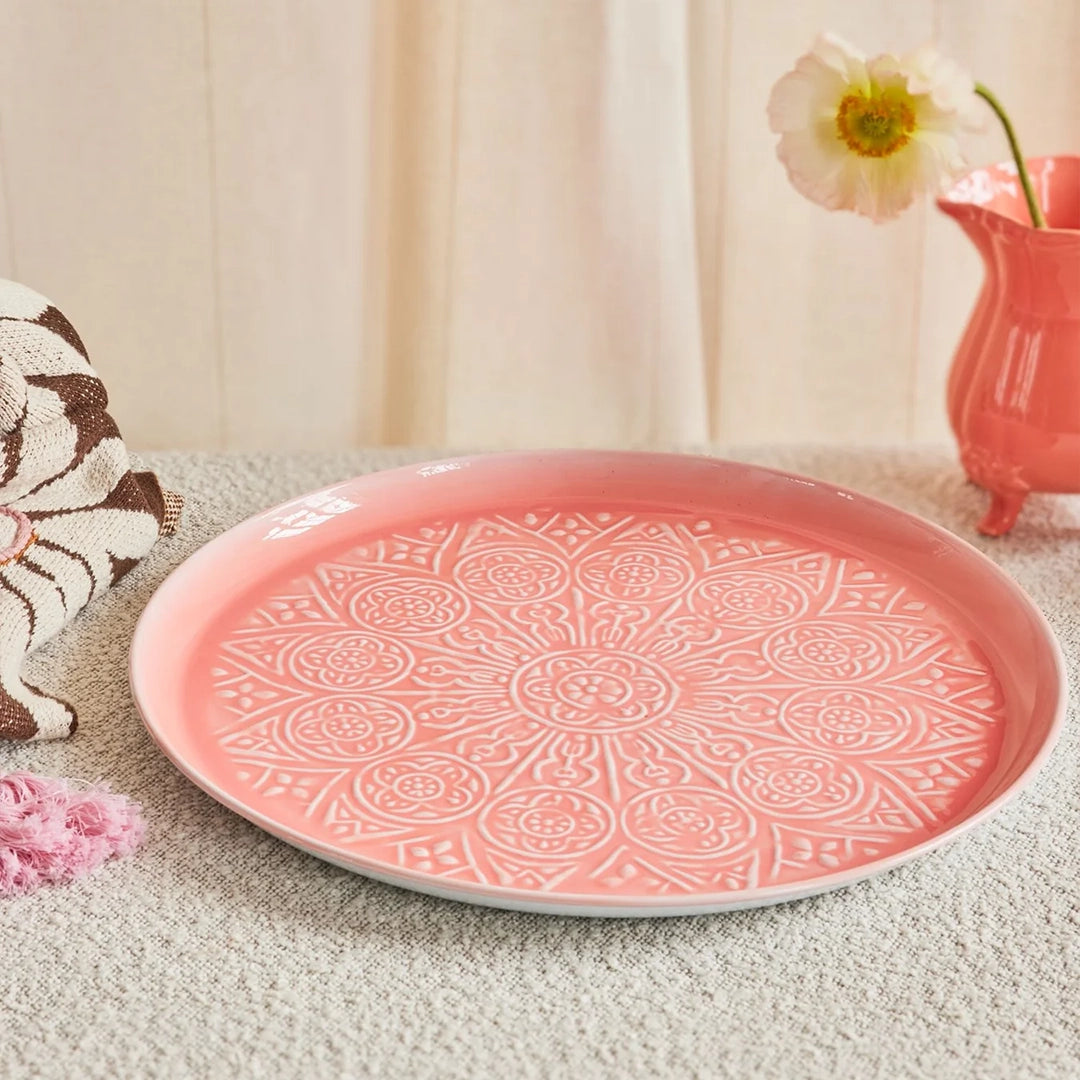 Grand Plateau Rond Métal Ø 52 cm - Corail