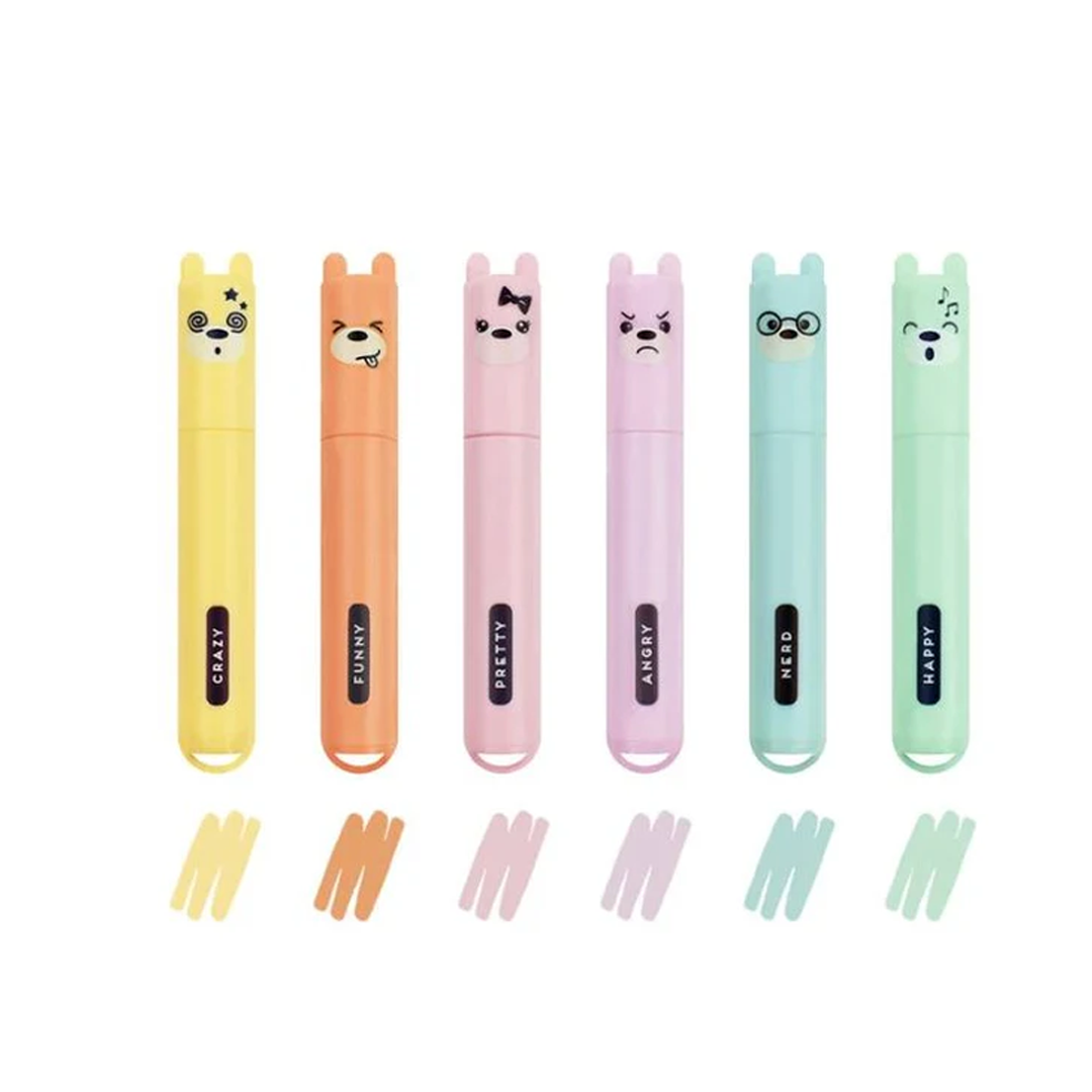 Legami Set de 6 mini surligneurs Teddy bear